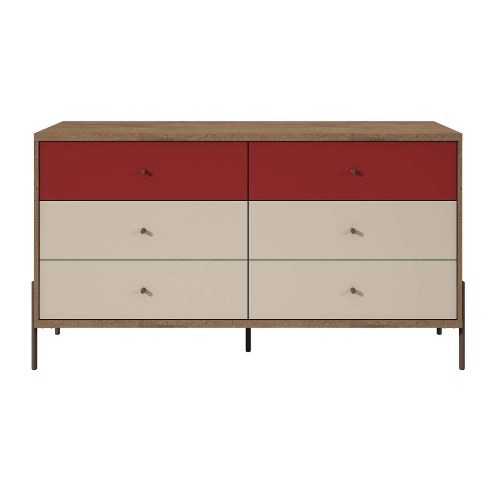 Manhattan Comfort Joy Wood 6 Drawer Double Dresser in Red