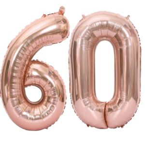 tellpet number 60 balloon 60th birthday party decorations for women bday idea sign, 40 inch big, rose gold