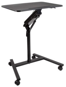 mount-it! mobile standing laptop desk, height adjustable rolling sit stand workstation with casters, 27.5 wide with gas spring lift mechanism, black