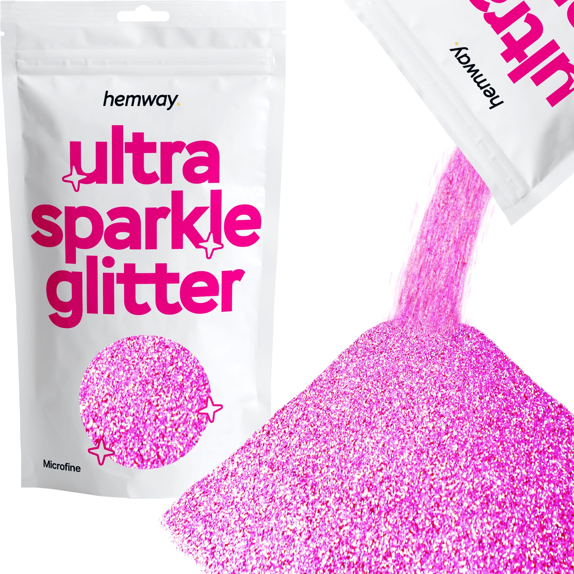 Hemway Premium Ultra Sparkle Glitter Multi-Purpose Metallic Flake for Nail Art, Cosmetic Graded, Makeup, Festival and Hair 100g / 3.5oz - Microfine (1/256 0.004 0.1mm) - Pink Holographic