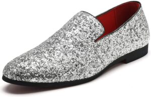 mens smoking slipper metallic sparkling glitter tuxedo slip on dress shoes loafers shoes (12.0 d(m) us, silver)