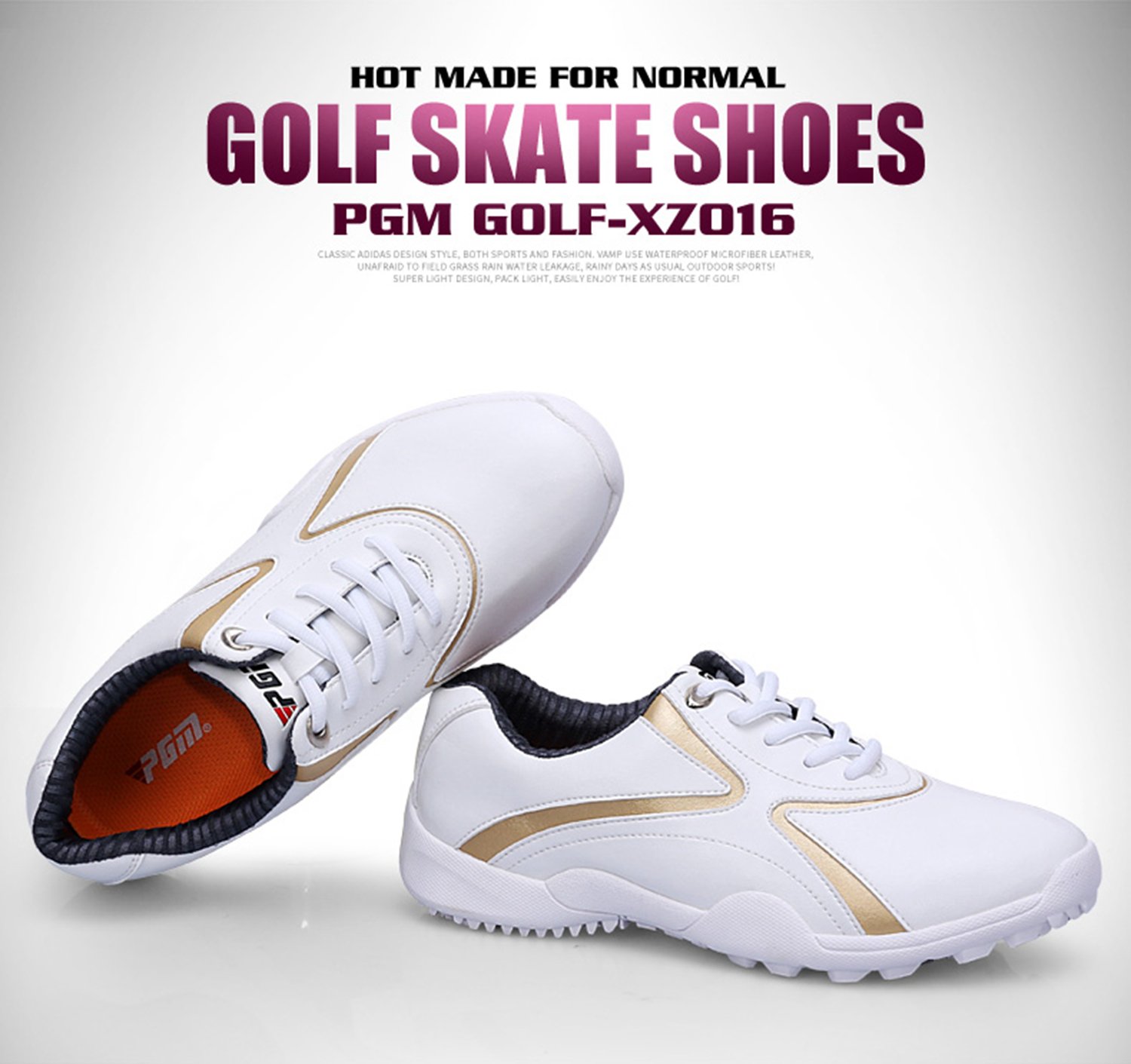 PGM Waterproof Spikeless Golf Shoes for Women Gold