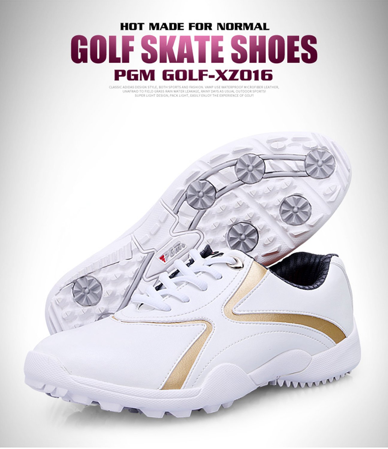 PGM Waterproof Spikeless Golf Shoes for Women Gold