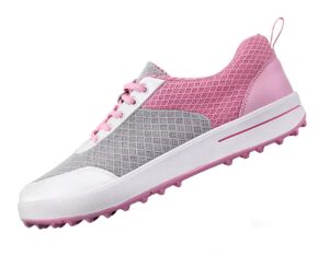 ladies breathable spikeless golf shoes for women, lightweight mesh casual walking sneakers shoes pink