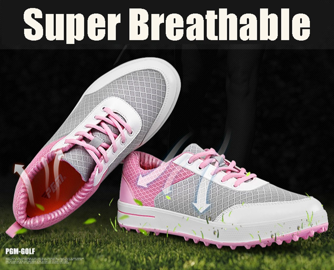 Ladies Breathable Spikeless Golf Shoes for Women, Lightweight Mesh Casual Walking Sneakers Shoes Pink