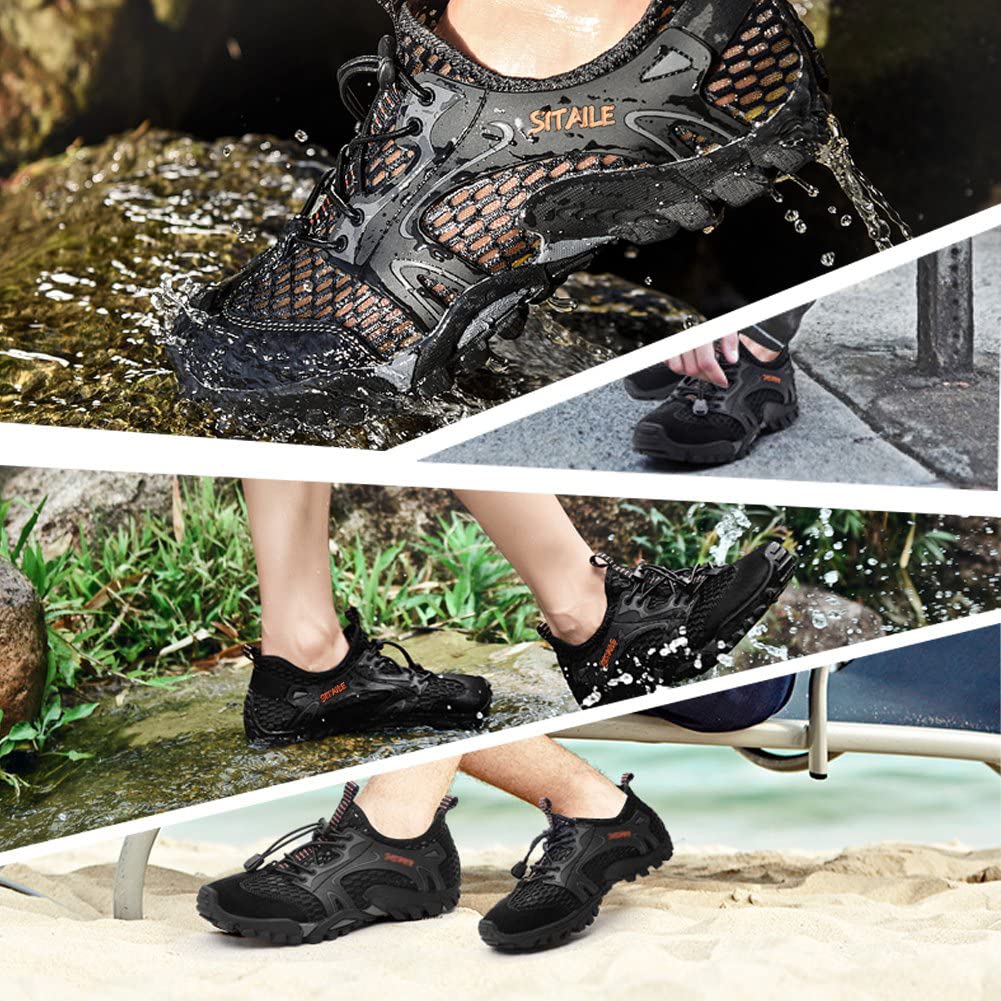 Water Shoes Men Women Quick Dry Barefoot Aqua Swim River Shoes for Pool Beach Hiking Walking Shoes Black Size 12 Women/9.5 Men