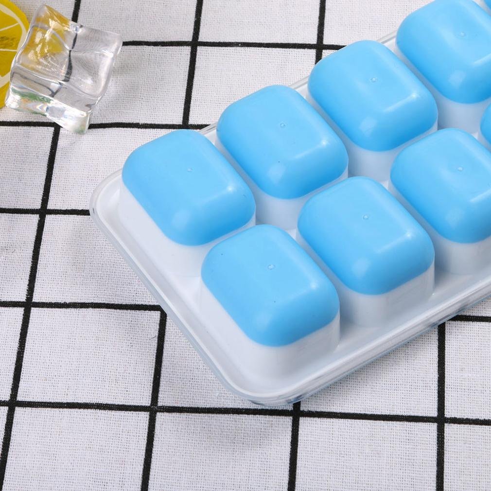 Covered Ice Cube Tray Set with 14 Ice Cubes Molds Flexible Rubber Plastic, Stackable Durable and Dishwasher (Blue)