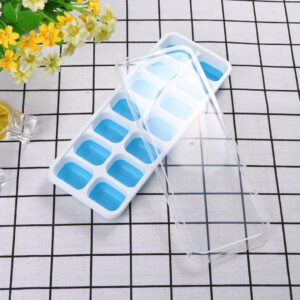 Covered Ice Cube Tray Set with 14 Ice Cubes Molds Flexible Rubber Plastic, Stackable Durable and Dishwasher (Blue)