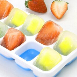 Covered Ice Cube Tray Set with 14 Ice Cubes Molds Flexible Rubber Plastic, Stackable Durable and Dishwasher (Blue)