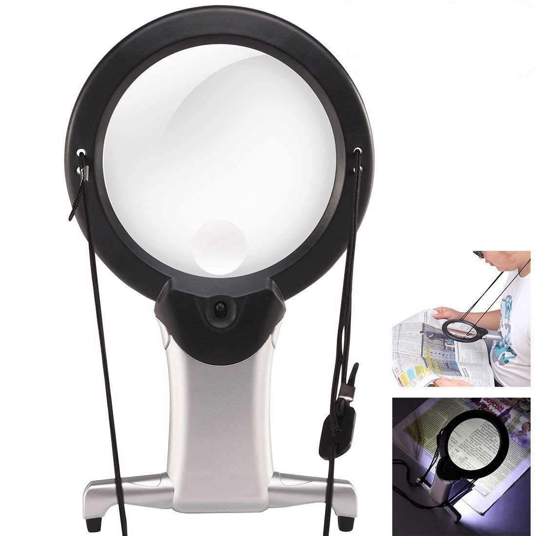 Reading Magnifier Magnifying Glass Necklace 2.5 X 6X Lighted Magnifier Glass Magnify Hands Free Handheld Large LED Magnifying Glass Illuminated Loupe Lens for for Seniors Reading,Embroidery,Jeweler