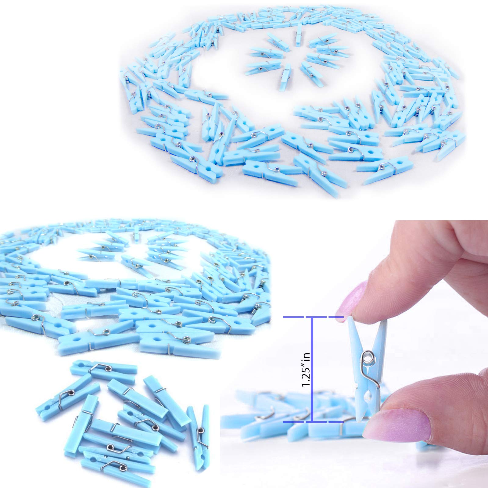 Mini Blue Clothespins | 100 Pack 1.25” Inch Clothes Pins Plastic Baby Shower Favors | Party Game Scatter Decorations | DIY Baby Boy Gender Reveal Parties | by Anapoliz