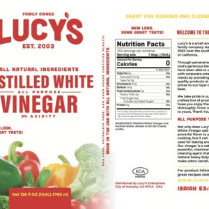 Lucy's Family Owned - Natural Distilled White Vinegar, 1 Gallon 128oz. (Pack of 2)