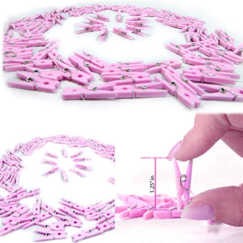 Mini Pink Clothespins | 100 Pack 1.25" Inch Clothes Pins Plastic Baby Shower Favors | Party Game Scatter Decorations | DIY Baby Girl Gender Reveal Parties | by Anapoliz