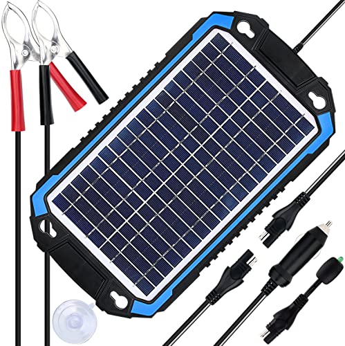 SUNER POWER 12V Solar Car Battery Charger & Maintainer, 6W Waterproof Solar Trickle Charger, Portable Solar Charger, High Efficiency Solar Panel Kit for Deep Cycle Marine RV Trailer Boat