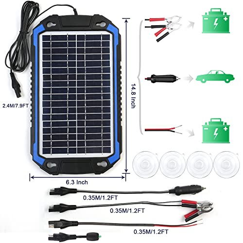 SUNER POWER 12V Solar Car Battery Charger & Maintainer, 6W Waterproof Solar Trickle Charger, Portable Solar Charger, High Efficiency Solar Panel Kit for Deep Cycle Marine RV Trailer Boat