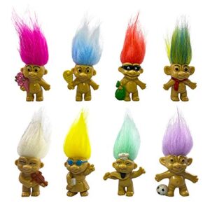 8PCS Troll Dolls, 80s' PVC Vintage Trolls Lucky Doll Action Figures Chromatic Adorable for Collections, School Project, Arts and Crafts, Party Favors