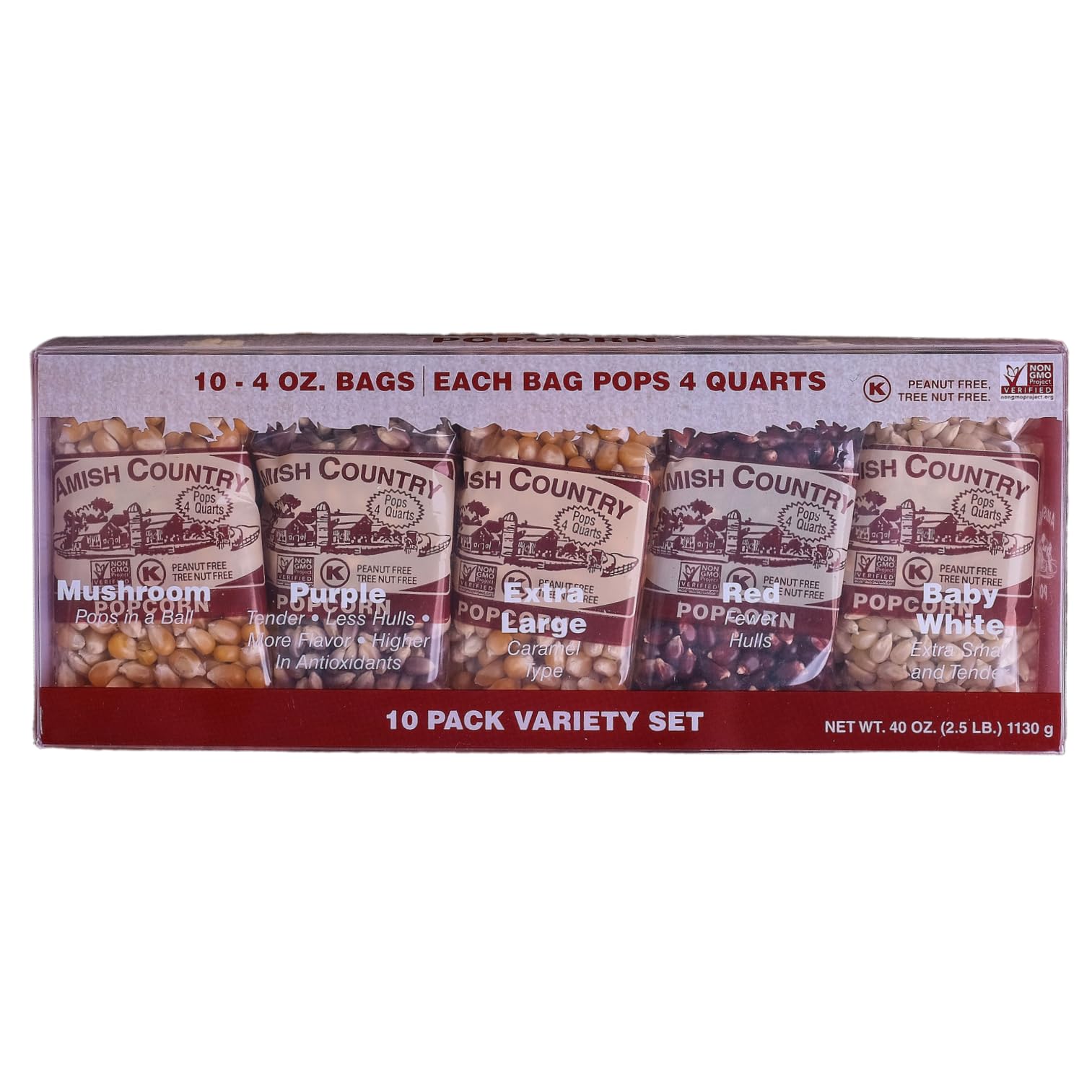 Amish Country Popcorn | 4 Ounce Variety Kernel Gift Set (10 Pack Assorted) | Old Fashioned, Non-GMO and Gluten Free (4oz Each, 10ct Total)