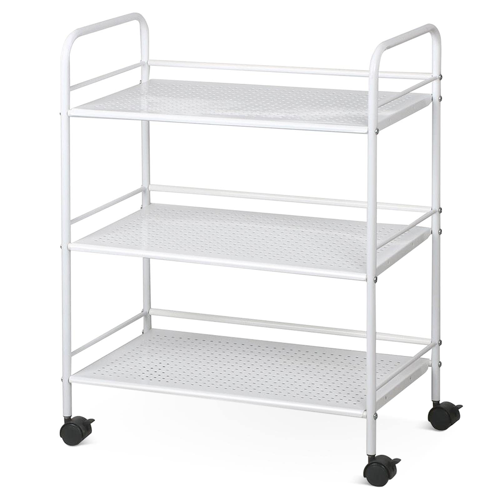 Yaheetech 3 Tier Durable Metal Multi-Purpose Rolling Utility Cart, Rolling Storage Craft Cart Kitchen Cart with Handle and Locking Wheels for for Office Bathroom Kitchen Laundry, White