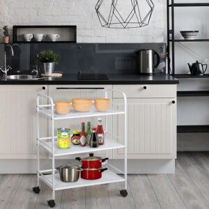 Yaheetech 3 Tier Durable Metal Multi-Purpose Rolling Utility Cart, Rolling Storage Craft Cart Kitchen Cart with Handle and Locking Wheels for for Office Bathroom Kitchen Laundry, White