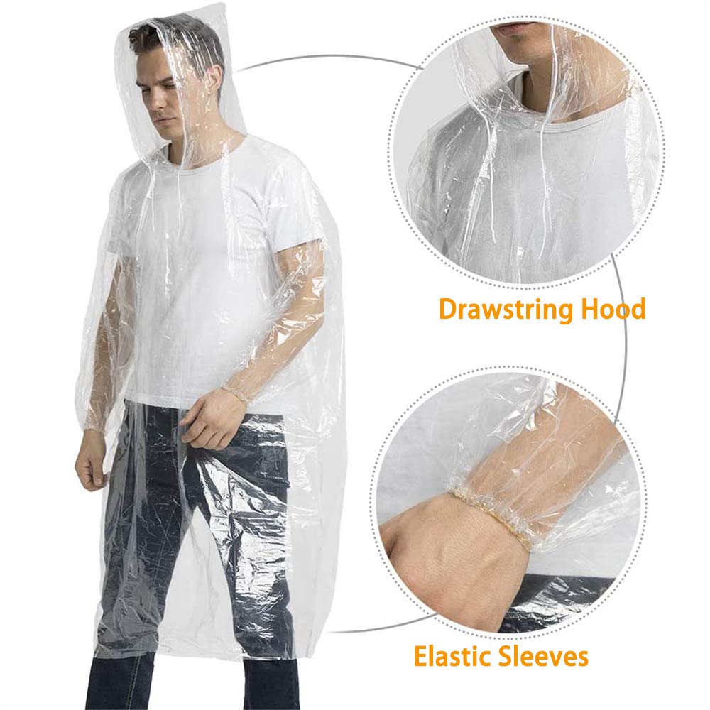 Cosowe Rain Ponchos Disposable for Adults Kids, 5 Pack Clear Raincoats with hood for Emergency Disney Travel Outdoor