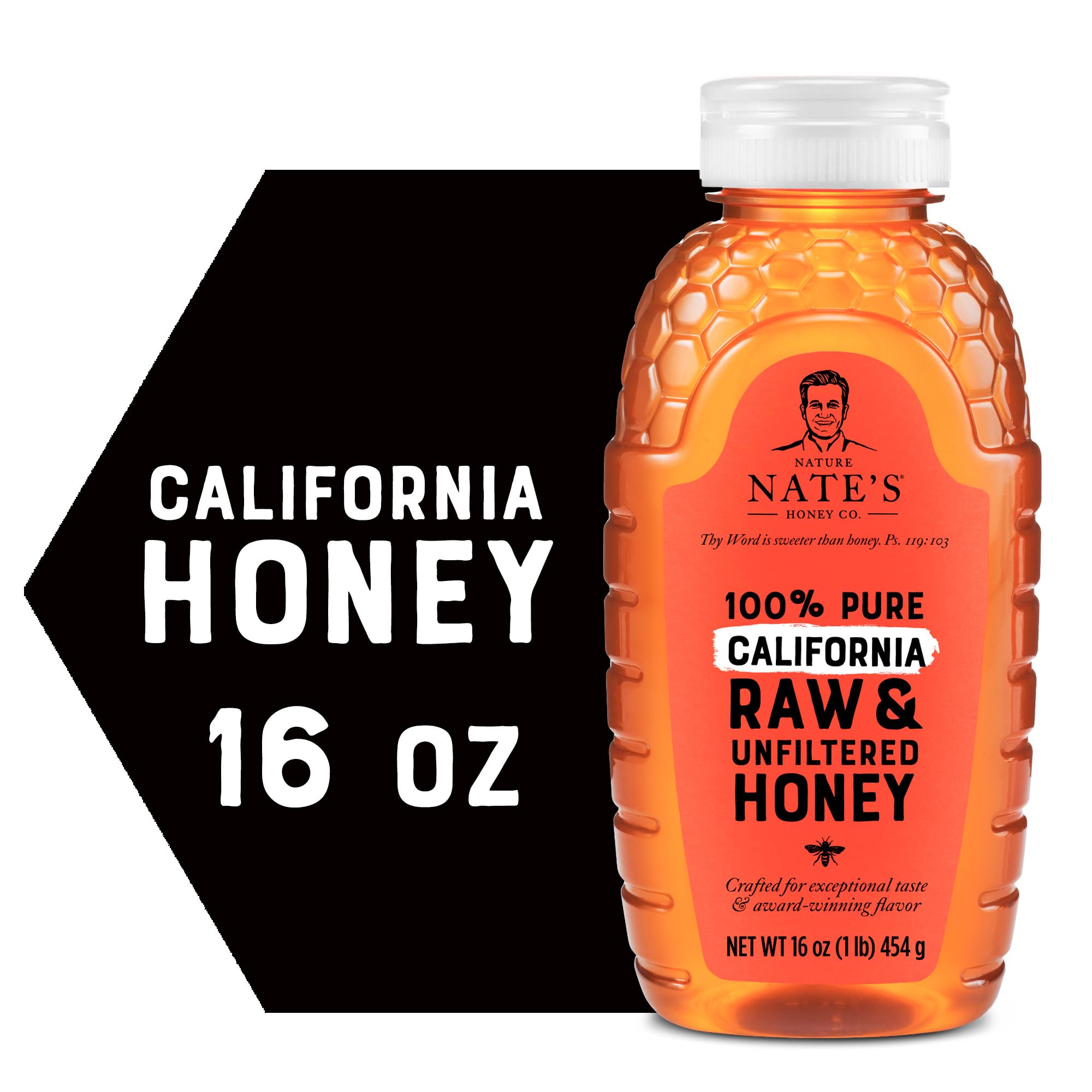 Nate's California 100% Pure, Raw & Unfiltered Honey - 16 oz. Squeeze Bottle - All-natural Sweetener