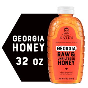 nate's georgia 100% pure, raw & unfiltered honey, 32 oz. squeeze bottle - all-natural sweetener