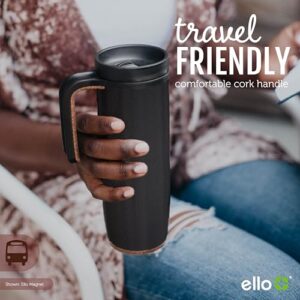 Ello Magnet 18oz Vacuum Insulated Stainless Steel Travel Mug with Side Handle and Leak-Proof Slider Lid and Built-in Coaster, Keeps Hot for 5 Hours, Perfect for Coffee or Tea, BPA-Free, Matte Black