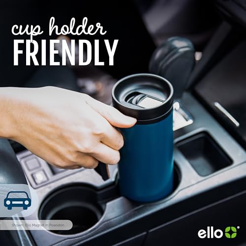 Ello Magnet 18oz Vacuum Insulated Stainless Steel Travel Mug with Side Handle and Leak-Proof Slider Lid and Built-in Coaster, Keeps Hot for 5 Hours, Perfect for Coffee or Tea, BPA-Free, Matte Black