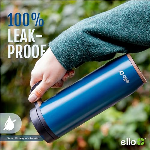 Ello Magnet 18oz Vacuum Insulated Stainless Steel Travel Mug with Side Handle and Leak-Proof Slider Lid and Built-in Coaster, Keeps Hot for 5 Hours, Perfect for Coffee or Tea, BPA-Free, Matte Black