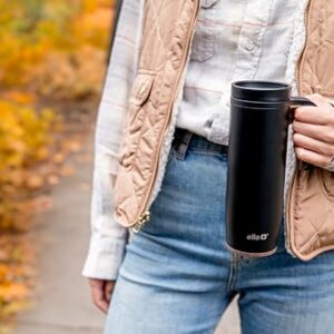 Ello Magnet 18oz Vacuum Insulated Stainless Steel Travel Mug with Side Handle and Leak-Proof Slider Lid and Built-in Coaster, Keeps Hot for 5 Hours, Perfect for Coffee or Tea, BPA-Free, Matte Black