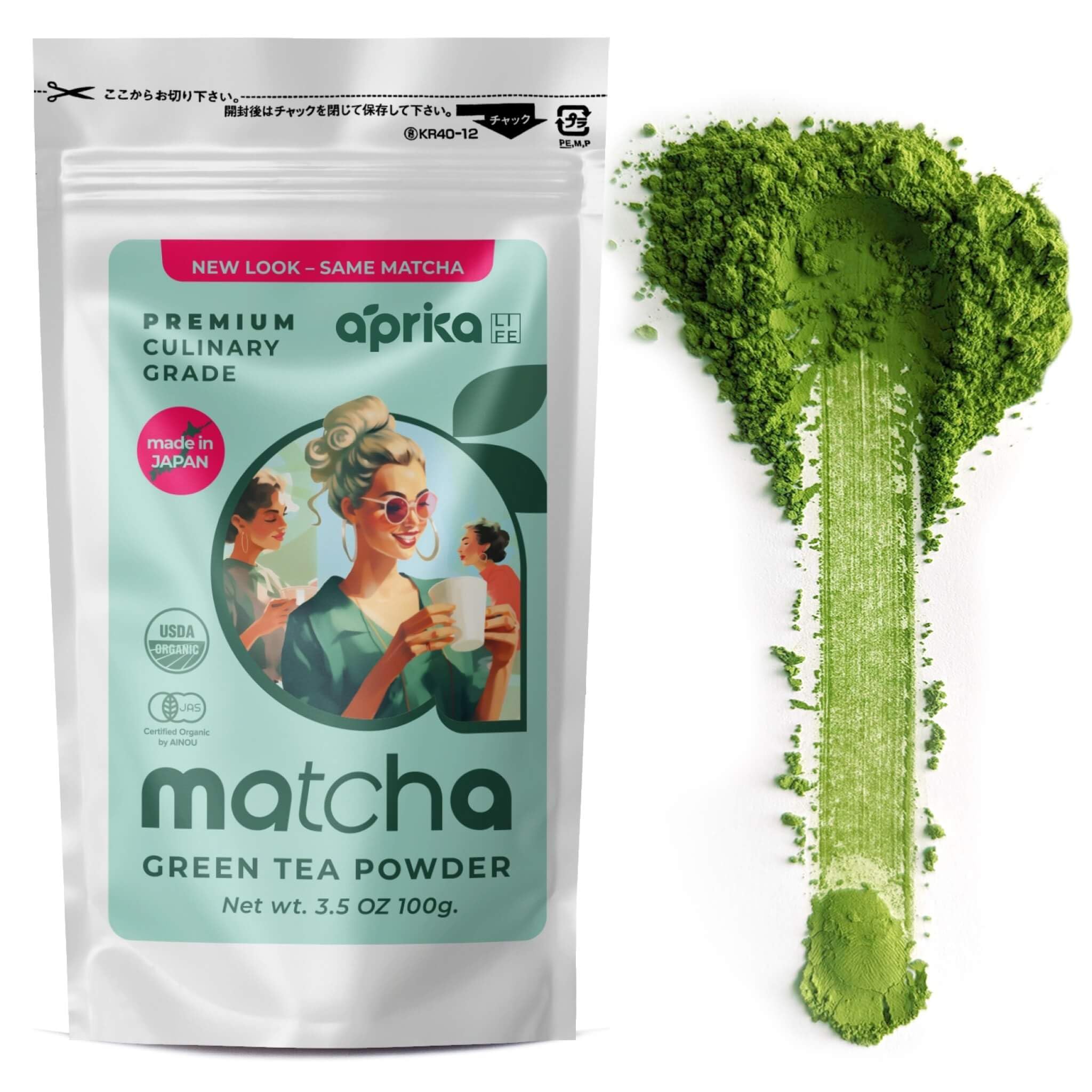 Matcha Powder from Japan, Organic Matcha Green Tea Powder, No Sugar Added Matcha Tea Powder for Matcha Latte, Japanese Green Tea Matcha - Premium Culinary Grade Te Matcha Organic - 3.5 oz/ 100g - by AprikaLife