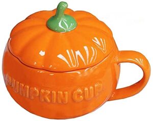 eplze ybk tech cute pumpkin cup, ceramic coffee mug, 8.5oz tea cup with lid (cup)