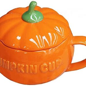 Eplze YBK Tech Cute Pumpkin Cup, Ceramic Coffee Mug, 8.5oz Tea Cup with Lid (Cup)