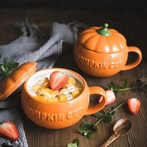 Eplze YBK Tech Cute Pumpkin Cup, Ceramic Coffee Mug, 8.5oz Tea Cup with Lid (Cup)