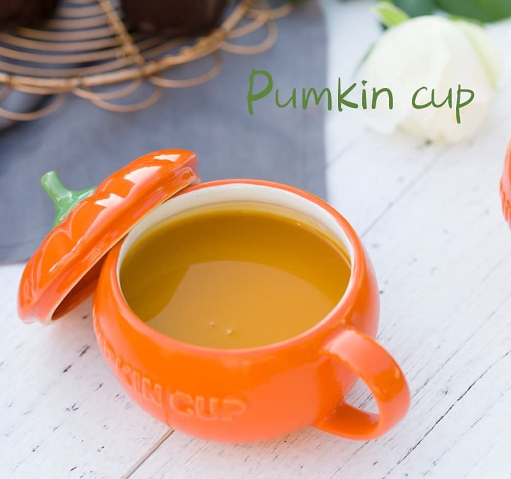 Eplze YBK Tech Cute Pumpkin Cup, Ceramic Coffee Mug, 8.5oz Tea Cup with Lid (Cup)