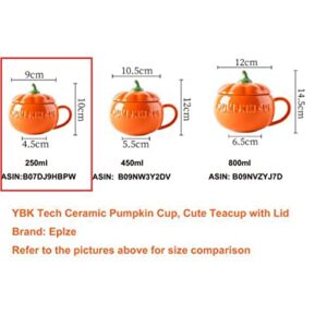 Eplze YBK Tech Cute Pumpkin Cup, Ceramic Coffee Mug, 8.5oz Tea Cup with Lid (Cup)