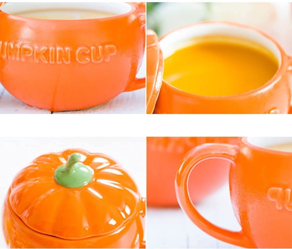 Eplze YBK Tech Cute Pumpkin Cup, Ceramic Coffee Mug, 8.5oz Tea Cup with Lid (Cup)