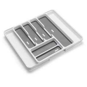 addis expandable drawer organiser cutlery utensil tray with 6-8 compartment holders, white/grey, 34-58.5 x 41.5 x 5 cm