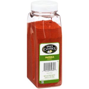 spice classics paprika, 16 oz - one 16 ounce container of red paprika seasoning, perfect as a garnish or use on pork, chicken, soup, pastas, fish and more