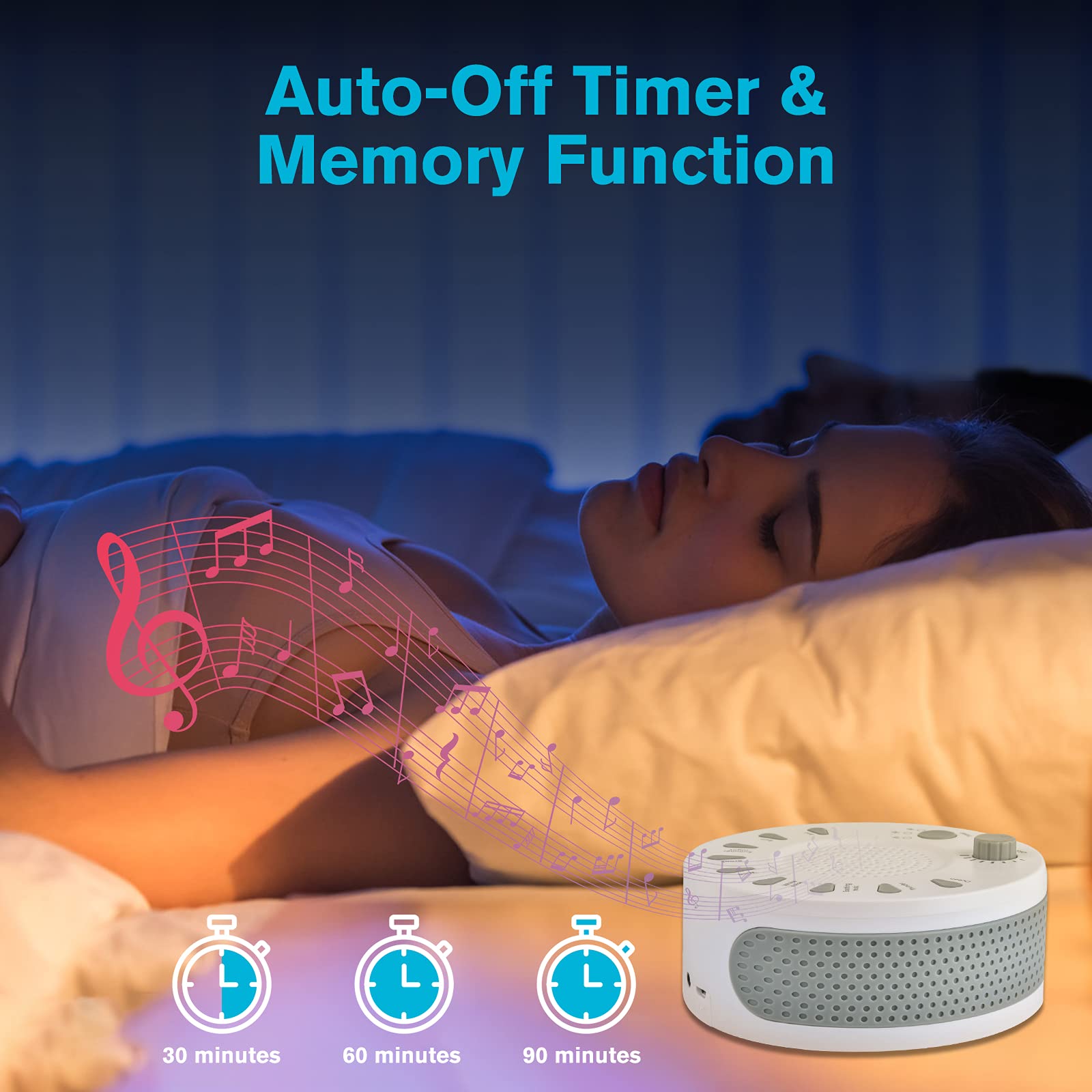 White Noise Machine, Portable Sleep Sound Therapy Machine with 3 Timers & 9 Natural Sound Options for Baby Kids Home Office Bedroom Travel Sleep Timer