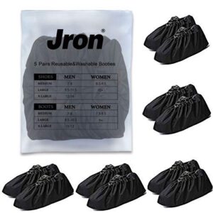 jron 5 pairs premium reusable washable shoe cover boot covers for contractors (5 pairs | us 12-14 for shoes/us 11-13 for boots, black)