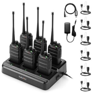 radioddity ga-2s long range walkie talkies for adults uhf two way radio rechargeable with micro usb charging + air acoustic earpiece with mic + programming cable, for school retail business (6 pack)