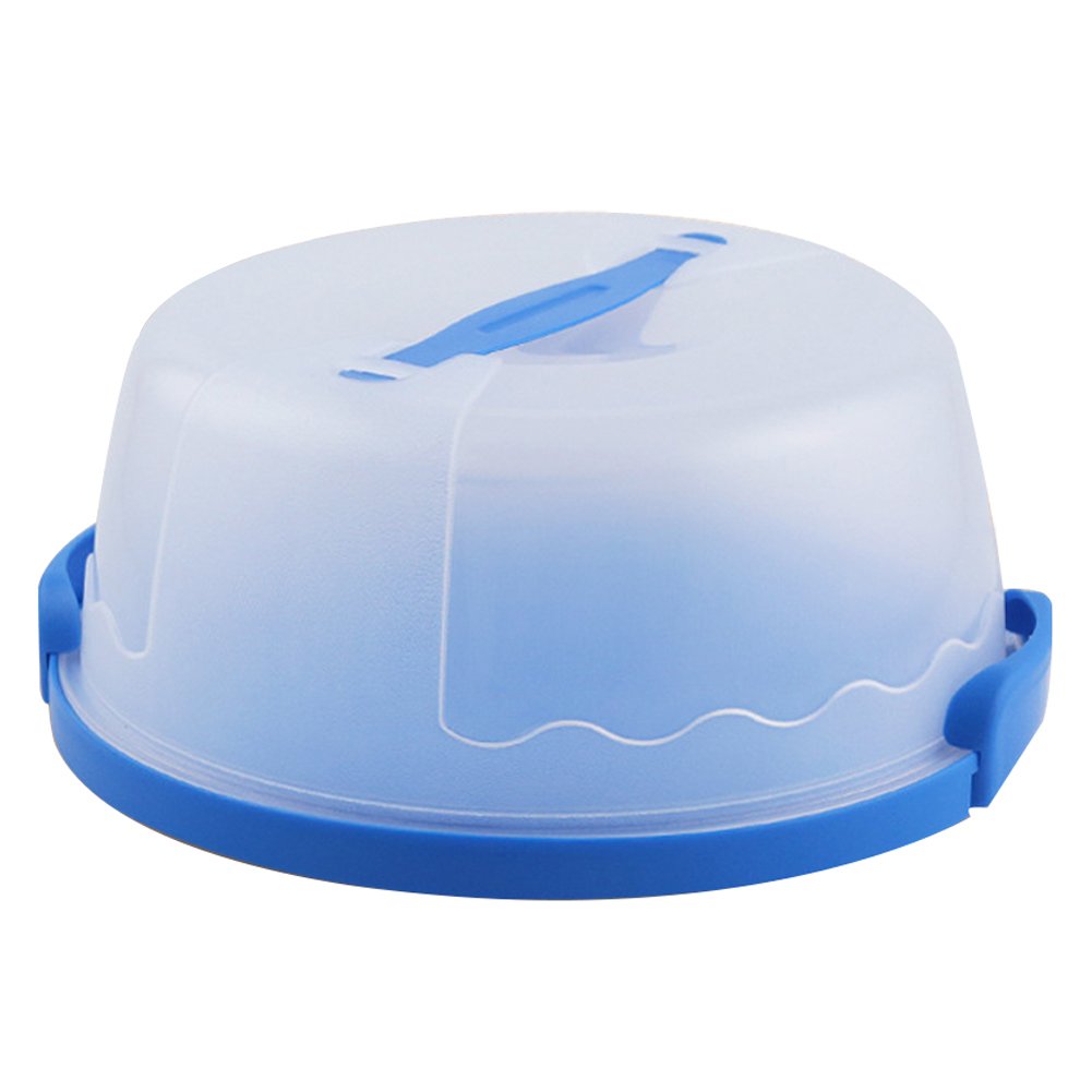 Portable Round Cake Carrier with Handle Pie Saver Cupcake Container Up to 10 Inch Translucent Dome for Transporting Cakes, Cupcakes, Cookies, Pies, or Other Desserts (Blue)