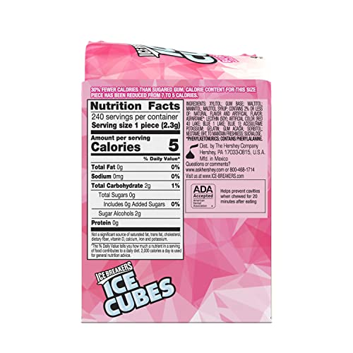 ICE BREAKERS Ice Cubes Bubble Breeze Sugar Free Chewing Gum Bottles, 3.24 oz (6 Count, 40 Pieces)