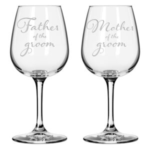 national etching father and mother of the groom wedding wine glass set of 2 (stemmed)