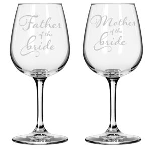 national etching father and mother of the bride wedding wine glass gift set of 2 (stemmed)