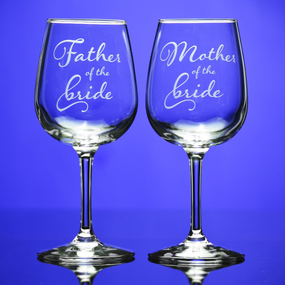 National Etching Father and Mother of the Bride Wedding Wine Glass Gift Set of 2 (Stemmed)