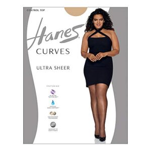 hanes womens hanes women's hanes curves ultra sheer pantyhose hsp001 hosiery, nude, 1x-2x us
