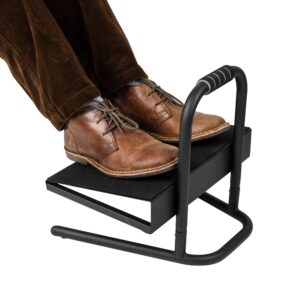 mind reader foot rest, foot stool, under desk at work, ergonomic, adjustable, office, metal, 15"l x 14.25"w x 14.5"h, black