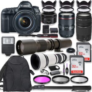 canon eos 5d mark iv dslr camera w/ 24-105mm usm lens bundle + canon ef 75-300mm iii lens, canon 50mm f/1.8, 500mm lens & 650-1300mm lens + backpack + 64gb memory + monopod + professional bundle